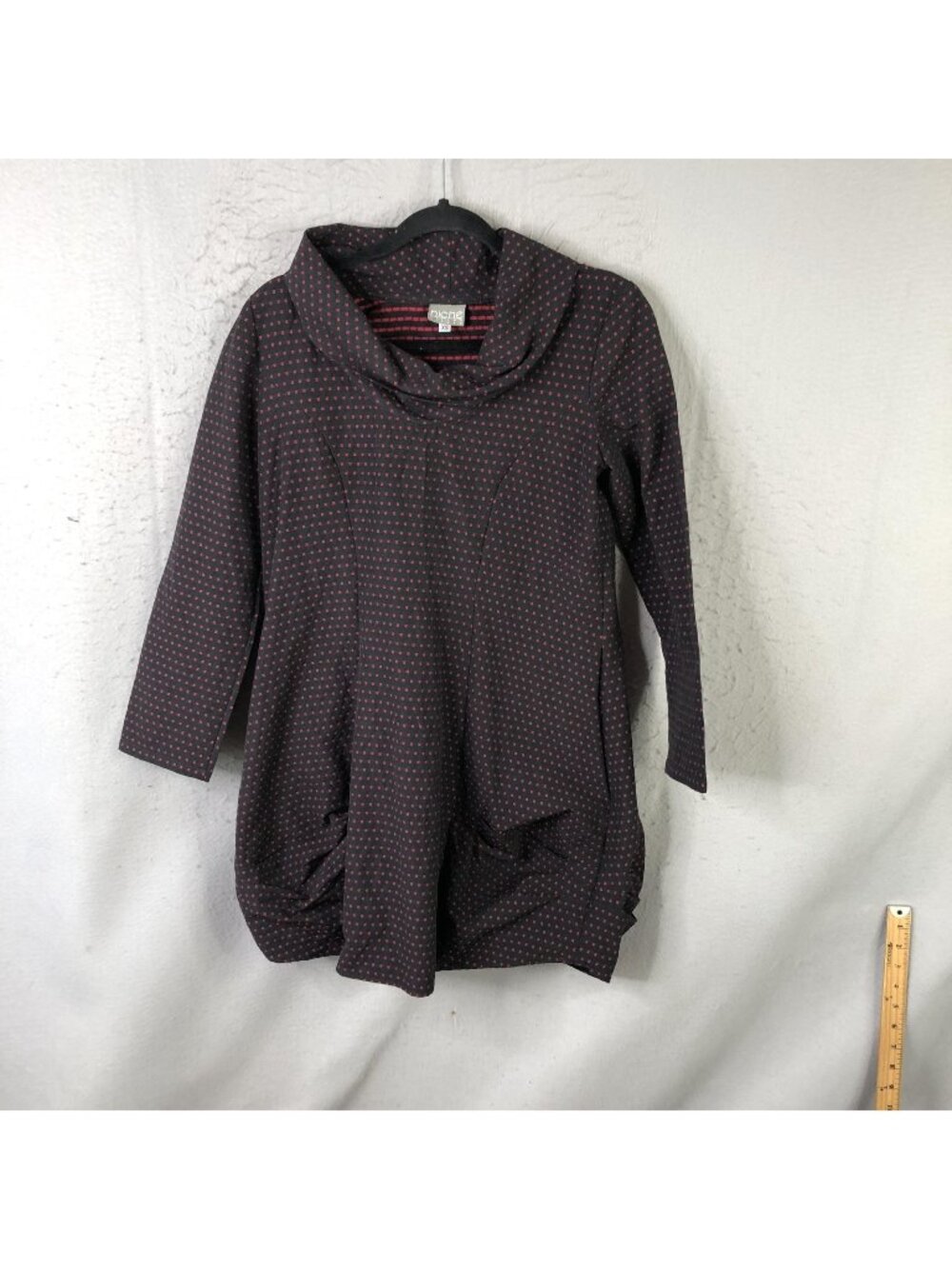 Niche Dress Womens XS Black Geometric Cowl Neck Sweater Shift Pockets 3/4 Sleeve